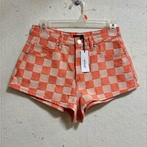Nasty Gal Orange Checkered Jean Shorts